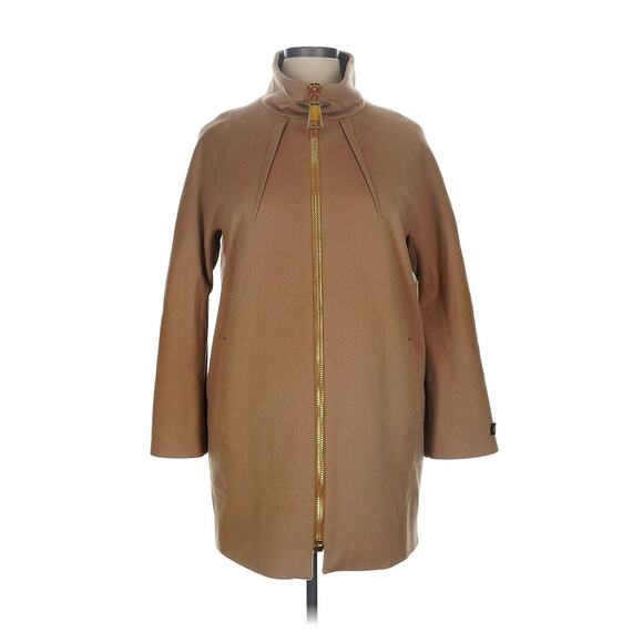 Los Copains Loro Piana Tan Camel Wool Cape Coat Gold Zipper 46 US 16 - Picture 3 of 9